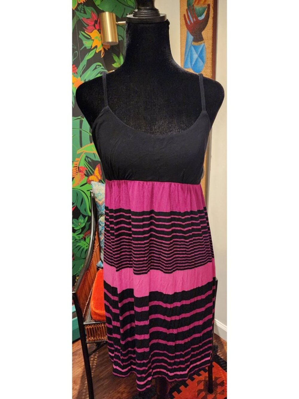 INC International Concepts Striped Pink & Black Sleeveless Dress Size M